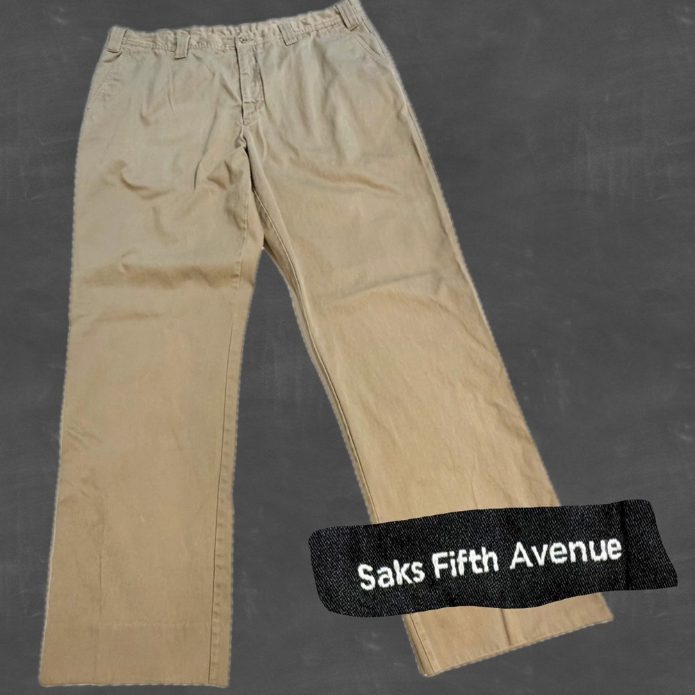 VINTAGE Saks Fifth Avenue khaki‎ trouser pants men’s 100% cotton flat front 90s